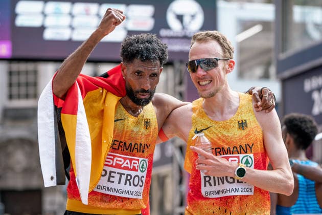 Richard Ringer (LC Rehlingen, Marathon Maenner), Amanal Petros (Hannover 96, Marathon Maenner), GBR, Leichtathletik, Athletics, European Athletics Championships 2026, Leichtathletik Europameisterschaft 2026, Birmingham 2026, 09.08.2026, GBR, Leichtathletik, Athletics, European Athletics Championships 2026, Leichtathletik Europameisterschaft 2026, Birmingham 2026, 09.08.2026 Birmingham *** Richard Ringer, LC Rehlingen, Men s Marathon; Amanal Petros, Hannover 96, Men s Marathon; GBR, Track and Field, Athletics, 2026 European Athletics Championships, 2026 European Track and Field Championships, Birmingham 2026, August 9, 2026, GBR, Track and Field, Athletics, 2026 European Athletics Championships, 2026 European Track and Field Championships, Birmingham 2026, August 9, 2026, Birmingham Copyright: xStefanxMayerx EP_SMR