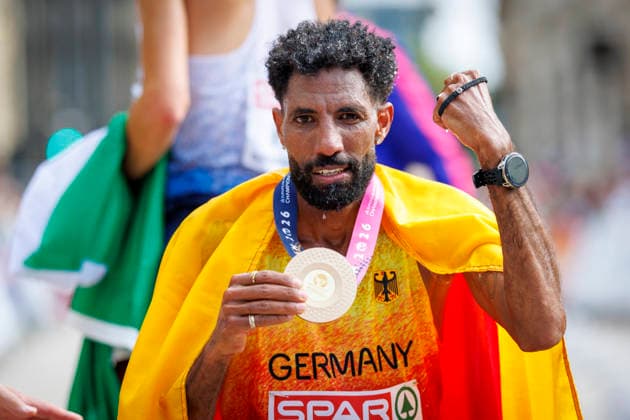 BIRMINGHAM, GREAT BRITAIN - AUGUST 16, 2026: Amanal PETROS (GER Germany) wins the marathon during the European Athletics Championships on August 16, 2026 in Birmingham, Great Britain. Great Britain Copyright: xAxelxKohringx