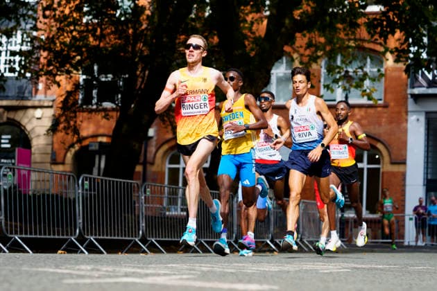 BIRMINGHAM, GREAT BRITAIN - AUGUST 16, 2026 : Richard RINGER (GER Germany) and SIBHATU Samuel FITWI (GER Germany) competing in the marathon during the European Athletics Championships at Alexander Stadium on August 16, 2026 in Birmingham, Great Britain. Great Britain Copyright: xLeahxKohringx