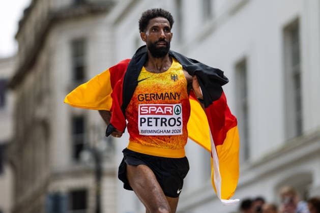 BIRMINGHAM, UNITED KINGDOM - AUGUST 16: Amanal Petros of Germany competes in the Men s Marathon during the European Athletics Championships in Birmingham on August 16, 2026 in Birmingham, United Kingdom. England United Kingdom Copyright: xBEAUTIFULxSPORTS TobiasxLacknerx