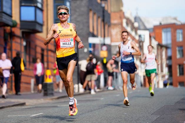 BIRMINGHAM, GREAT BRITAIN - AUGUST 16, 2026 : Erik HILLE (GER Germany) competing in the marathon during the European Athletics Championships at Alexander Stadium on August 16, 2026 in Birmingham, Great Britain. Great Britain Copyright: xLeahxKohringx