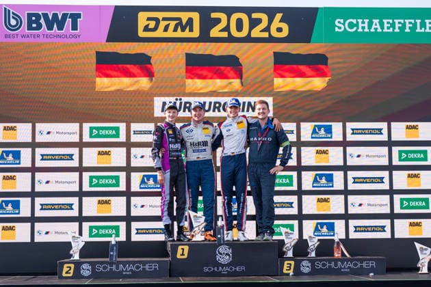 BMW M2 Cup, 5. + 6. Rennen Nürburgring 2026 1 BMW M2 Racing, ADAC BMW M2 Cup VIP: Tobias Schimon, 2 BMW M2 Racing, Hofor Racing by Bonk Motorsport: Michael Schrey, 3 BMW M2 Racing, Hofor Racing by Bonk Motorsport: Niklas Hirsch - picture by Gruppe C Photography Nürburg Nürburgring Rheinland-Pfalz Germany Copyright: xGruppexCxPhotographyx