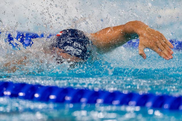 SWIMMING - EAC 2026 PARIS,FRANCE,16.AUG.26 - SWIMMING - European Aquatics Championships Paris 2026, 4x100m individual medley, men. Image shows Christian Giefing (AUT).  GEPAxpictures xPhilippxBrem