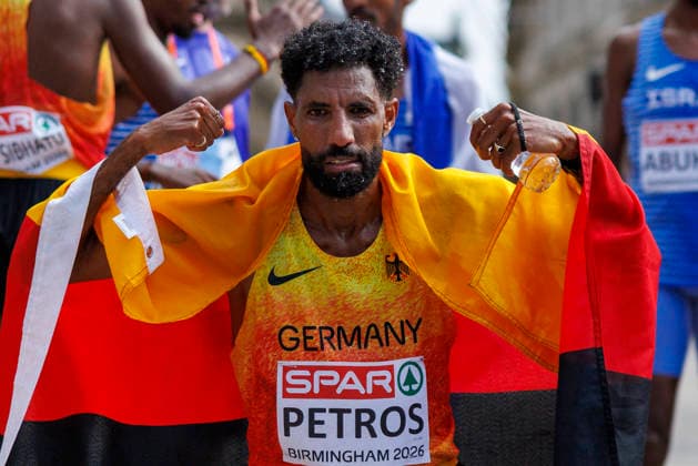 BIRMINGHAM, GREAT BRITAIN - AUGUST 16, 2026: Amanal PETROS (GER Germany) wins the marathon during the European Athletics Championships on August 16, 2026 in Birmingham, Great Britain. Great Britain Copyright: xAxelxKohringx