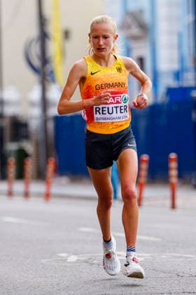 BIRMINGHAM, GREAT BRITAIN - AUGUST 16, 2026 : Nina REUTER (GER Germany) competing in the marathon during the European Athletics Championships at Alexander Stadium on August 16, 2026 in Birmingham, Great Britain. Great Britain Copyright: xLeahxKohringx