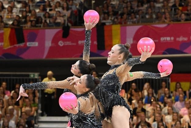 16.08.2026, xhbx, Rhythmische Sportgymnastik Weltmeisterschaft 2026, v.l. Team, Gruppe, Group, Mannschaft. Brasilien 5 Bälle Übung Frankfurt am Main *** August 16, 2026, xhbx, 2026 Rhythmic Gymnastics World Championships, v l Team, Group, Brazil 5-Ball Routine, Frankfurt am Main
