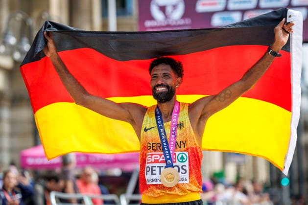 BIRMINGHAM, GREAT BRITAIN - AUGUST 16, 2026: Amanal PETROS (GER Germany) wins in the marathon during the European Athletics Championships on August 16, 2026 in Birmingham, Great Britain. Great Britain Copyright: xAxelxKohringx