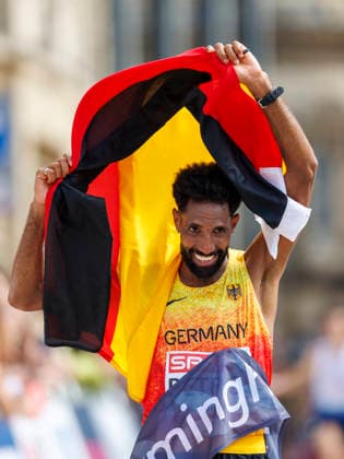 BIRMINGHAM, GREAT BRITAIN - AUGUST 16, 2026: Amanal PETROS (GER Germany) wins in the marathon during the European Athletics Championships on August 16, 2026 in Birmingham, Great Britain. Great Britain Copyright: xAxelxKohringx