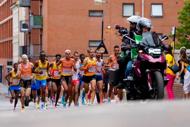 BIRMINGHAM, GREAT BRITAIN - AUGUST 16, 2026 : Simon BOCH (GER Germany), Amanal PETROS (GER Germany), Ibrahim CHAKIR (ESP Spain) competing in the marathon during the European Athletics Championships at Alexander Stadium on August 16, 2026 in Birmingham, Great Britain. Great Britain Copyright: xLeahxKohringx