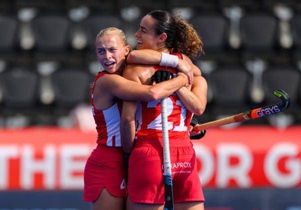 Hockey World Cup Day Two England celebrate the team™s second goal after a short corner during the match between England and South Africa in the 2026 *Mens Womens* FIH Hockey World Cup at Wagener Stadium, Amstelveen 16 08 2026 UK Newspapers OUT Copyright: xGraemexWilcocksonx FIL-23788-0007