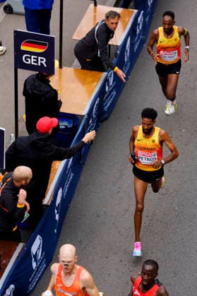 BIRMINGHAM, GREAT BRITAIN - AUGUST 16, 2026 : Amanal PETROS (GER Germany) and SIBHATU Samuel FITWI (GER Germany) competing in the marathon during the European Athletics Championships at Alexander Stadium on August 16, 2026 in Birmingham, Great Britain. Great Britain Copyright: xLeahxKohringx