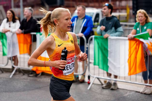 BIRMINGHAM, GREAT BRITAIN - AUGUST 16, 2026 : Nina REUTER (GER Germany) competing in the marathon during the European Athletics Championships at Alexander Stadium on August 16, 2026 in Birmingham, Great Britain. Great Britain Copyright: xLeahxKohringx