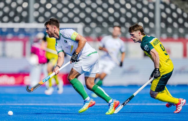 2026 Men s FIH Hockey World Cup, Belfius Hockey Arena, Wavre, Belgium 16 8 2026 Australia vs Ireland Ireland™s Kyle Marshall competes for the ball with Liam Henderson of Australia Kyle Marshall competes for the ball with Liam Henderson 16 8 2026  Copyright: xx WP7_4726 20260816
