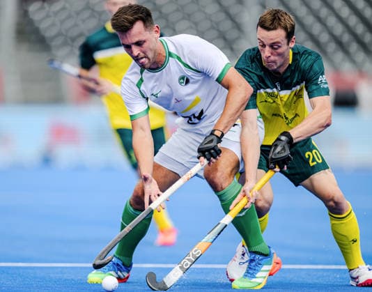 2026 Men s FIH Hockey World Cup, Belfius Hockey Arena, Wavre, Belgium 16 8 2026 Australia vs Ireland Ireland™s Matthew Nelson battles for possession with Ky Willott of Australia Matthew Nelson battles for possession with Ky Willott 16 8 2026  Copyright: xx WP7_5048 20260816