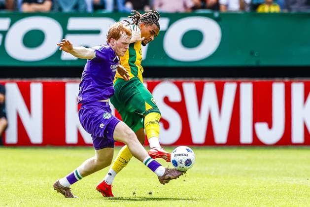 DEN HAAG , 16-08-2026 , WerkTalent Stadium , season 2026 2027 , Dutch Eredivisie football , match between ADO Den Haag and FC Groningen , picture shows Groningen player Elvis van der Laan , ADO player Yannick Eduardo ADO - Groningen  x205769477x Copyright: