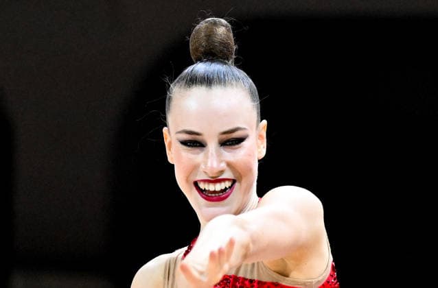 16.08.2026, xhbx, Rhythmische Sportgymnastik Weltmeisterschaft 2026, v.l. Darja Varfolomeev (Deutschland) Ball Frankfurt am Main *** August 16, 2026, xhbx, 2026 Rhythmic Gymnastics World Championships, from left: Darja Varfolomeev, Germany, Ball, Frankfurt am Main