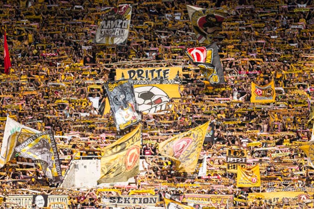 16.08.2026, xomx, Fussball 2.Bundesliga, Dynamo Dresden - SV Darmstadt 98 v.l. Fans Dynamo Dresden im K Block (DFL DFB REGULATIONS PROHIBIT ANY USE OF PHOTOGRAPHS as IMAGE SEQUENCES and or QUASI-VIDEO) Dresden *** August 16, 2026, xomx, Soccer, 2. Bundesliga, Dynamo Dresden vs. SV Darmstadt 98, Dynamo Dresden fans in Block K. DFL and DFB regulations prohibit any use of photographs as image sequences and or quasi-video. Dresden