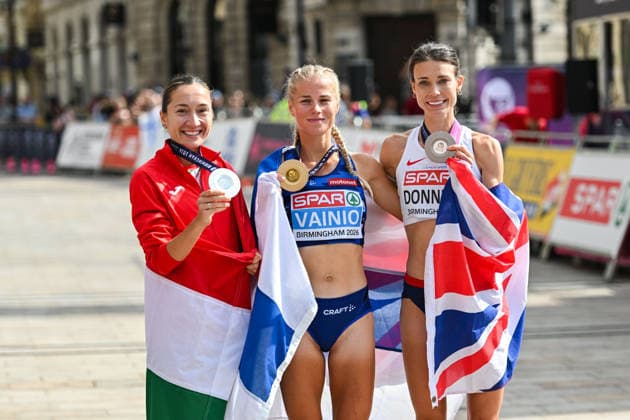 August 16, 2026, Birmingham, Birmingham, Great Britain: ALISA VAINIO of Finland, LILI ANNA VINDICS-TOTH of Hungary and ABBY DONNELLY of Great Britain compete in the Women s Marathon during the Birmingham 2026 European Athletics Championships at Birmingham city center on August 16, 2026 in Birmingham, GBR. Birmingham Great Britain - ZUMAk160 20260816_zip_k160_001 Copyright: xStefanosxKyriazisx