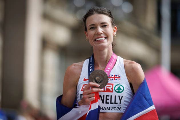 BIRMINGHAM, GREAT BRITAIN - AUGUST 16, 2026: Abbie DONNELLY (GBR Great Britain) showing her Bronze medal in the marathon during the European Athletics Championships on August 16, 2026 in Birmingham, Great Britain. Great Britain Copyright: xAxelxKohringx
