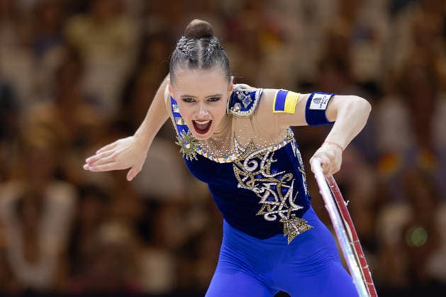 Weltmeisterschaft der Rhythmischen Sportgymnastik Taisiia Onofriichuk (Ukraine) wird Weltmeisterin mit dem Reifen. Weltmeisterschaft der Rhythmischen Sportgymnastik vom 11. bis zum 16. August in der Festhalle in Frankfurt am Main. Einzelfinale., Frankfurt am Main Hessen Deutschland Festhalle *** World Rhythmic Gymnastics Championships: Taisiia Onofriichuk of Ukraine Wins World Title in the Hoop Event World Rhythmic Gymnastics Championships, August 11–16, at the Festhalle in Frankfurt am Main; Individual Finals, Frankfurt am Main, Hesse, Germany; Festhalle