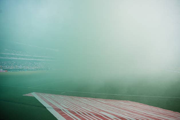 2. Bundesliga: Hannover 96 vs. VfL Wolfsburg, 16.08.2026 Pyrotechnik von der Nordkurve der Fans Hannover 96, Spielfeld vernebelt, Spielunterbrechung; Fußball, 2. Bundesliga, 2. Spieltag: Hannover 96 vs. VfL Wolfsburg am 16.08.2026 in der Heinz von Heiden Arena, Hannover DFL REGULATIONS PROHIBIT ANY USE OF PHOTOGRAPHS AS IMAGE SEQUENCES AND OR QUASI-VIDEO. *** 2. Bundesliga: Hannover 96 vs. VfL Wolfsburg, August 16, 2026—Pyrotechnics set off by Hannover 96 fans in the North Stand; field shrouded in smoke; game interrupted. Soccer, 2. Bundesliga, Matchday 2: Hannover 96 vs. VfL Wolfsburg on August 16, 2026, at the Heinz von Heiden Arena, Hannover. DFL regulations prohibit any use of photographs as image sequences and or quasi-video. Copyright: xBEAUTIFULxSPORTS Tonhäuserx