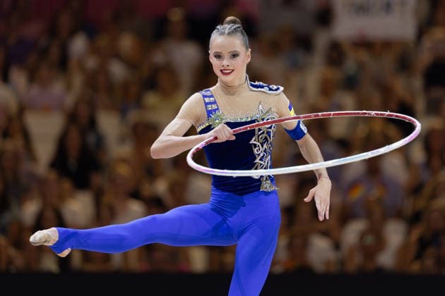 Weltmeisterschaft der Rhythmischen Sportgymnastik Taisiia Onofriichuk (Ukraine) wird Weltmeisterin mit dem Reifen. Weltmeisterschaft der Rhythmischen Sportgymnastik vom 11. bis zum 16. August in der Festhalle in Frankfurt am Main. Einzelfinale., Frankfurt am Main Hessen Deutschland Festhalle *** World Rhythmic Gymnastics Championships: Taisiia Onofriichuk of Ukraine Wins World Title in the Hoop Event World Rhythmic Gymnastics Championships, August 11–16, at the Festhalle in Frankfurt am Main; Individual Finals, Frankfurt am Main, Hesse, Germany; Festhalle
