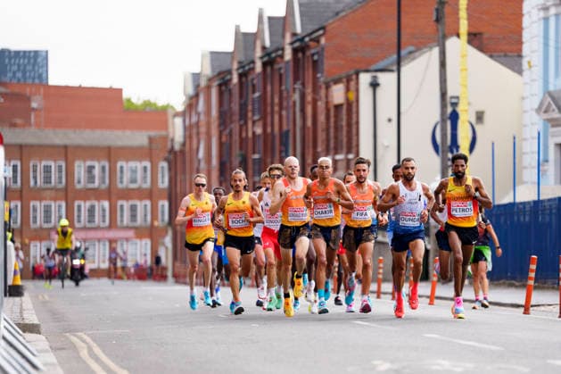 BIRMINGHAM, GREAT BRITAIN - AUGUST 16, 2026 : Richard RINGER (GER Germany), Simon BOCH (GER Germany), Ibrahim CHAKIR (ESP Spain), Ahmed OUHDA (ITA Italy) and Amanal PETROS (GER Germany) competing in the marathon during the European Athletics Championships at Alexander Stadium on August 16, 2026 in Birmingham, Great Britain. Great Britain Copyright: xLeahxKohringx