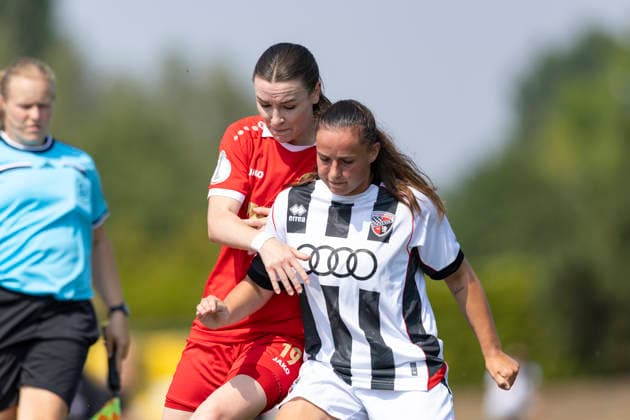 DFB-Pokal Playoffs Frauen: 1. FFV Erfurt vs. FC Ingolstadt 04; Erfurt; 16.08.2026 Lea Schrenk ( 19; 1. FFV Erfurt) gegen Mara Winter ( 2; FC Ingolstadt 04) DFB-Pokal Playoffs Frauen: 1. FFV Erfurt vs. FC Ingolstadt 04; Sportforum Johannesplatz Erfurt; 16.08.2026 DFB REGULATIONS PROHIBIT ANY USE OF PHOTOGRAPHS AS IMAGE SEQUENCES AND OR QUASI-VIDEO. *** DFB Cup Playoffs Women s 1 FFV Erfurt vs. FC Ingolstadt 04 Erfurt August 16, 2026 Lea Schrenk 19 1 FFV Erfurt vs. Mara Winter 2 FC Ingolstadt 04 DFB Cup Playoffs Women s 1 FFV Erfurt vs. FC Ingolstadt 04 Sportforum Johannesplatz, Erfurt, August 16, 2026 DFB regulations prohibit any use of photographs as image sequences and or quasi-video Copyright: xBEAUTIFULxSPORTS Duehringx
