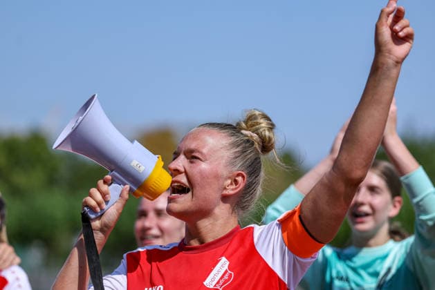 GER, Worms, Wormatia Worms vs SV Eutingen, DFB, DFB Pokal der Frauen, Fussball, Spielzeit 2026 2027, EWR-Arena, Play-offs im Bild: Der SV Eutingen besiegt Wormatia Worms 11:0 nach Toren in den DFB Pokal Playoffs und feiert den Einzug in den DFB Pokal der Frauen, Jubel, Freude und Emotionen DFB DFL REGULATIONS PROHIBIT ANY USE OF PHOTOGRAPHS AS IMAGE SEQUENCES AND OR QUASI-VIDEO, 16.08.2026 *** GER, Worms, Wormatia Worms vs. SV Eutingen, DFB, DFB Women s Cup, Soccer, 2026–2027 Season, EWR Arena, Playoffs in Pictures: SV Eutingen defeats Wormatia Worms 11–0 with goals in the DFB Cup playoffs and celebrates advancing to the DFB Women’s Cup, Jubilation, joy, and emotion. DFB and DFL regulations prohibit any use of photographs as image sequences and or quasi-video. August 16, 2026 Copyright: HMBxMedia HendrikxHamelau