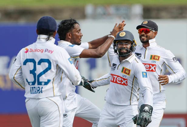 IND vs SL, 1st Test, Day 2 Galle Sri Lanka , Aug 16 (ANI): Sri Lanka s Keshara Nuwantha and teammates celebrate the wicket of India s Rishabh Pant during day 2 of the 1st Test match, at Galle International Stadium in Galle on Sunday. Galle Sri Lanka Copyright: xANIx ANI_20260816148