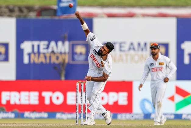 IND vs SL, 1st Test, Day 2 Galle Sri Lanka , Aug 16 (ANI): Sri Lanka s Prabath Jayasuriya bowls during day 2 of the 1st Test match against India, at Galle International Stadium in Galle on Sunday. Galle Sri Lanka Copyright: xANIx ANI_20260816243