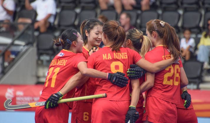 China celebrate after scoring Ma Ning (9 China Hockey Team) during a corner 2-2 during the FIH World Cup game between China and India at Wagener stadion, Amstelveen, Netherlands.  Copyright: xArnexvanxderxBenx xSPPx Sportspressphoto_SPR208542