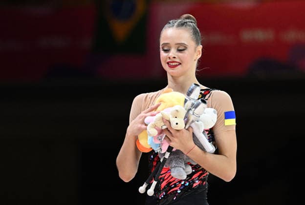 16.08.2026, xhbx, Rhythmische Sportgymnastik Weltmeisterschaft 2026, v.l. Taisilia Onofriichuk (Ukraine) Keulen Frankfurt am Main *** August 16, 2026, xhbx, 2026 Rhythmic Gymnastics World Championships, from left: Taisilia Onofriichuk, Ukraine, Cologne, Frankfurt am Main