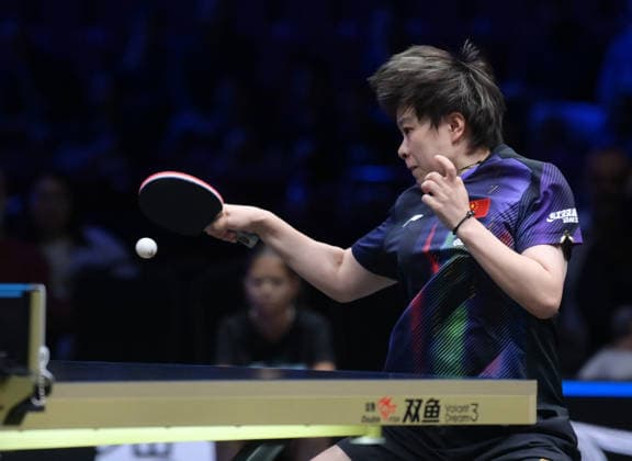 (260816) -- MALMO, Aug. 16, 2026 -- Wang Yidi of China hits a return to Harimoto Miwa of Japan during the women s singles semifinal match at the WTT Europe Smash Sweden 2026 in Malmo, Sweden, Aug. 16, 2026. ) (SP)SWEDEN-MALMO Table tennis, Tischtennis WTT EUROPE SMASH 2026-WOMEN SINGLES WengxXinyang 