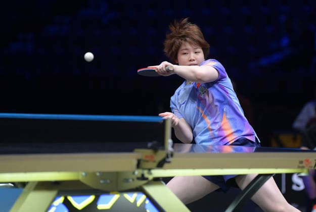 (260816) -- MALMO, Aug. 16, 2026 -- Kuai Man of China hits a return to Wang Manyu of China during the women s singles semifinal match at the WTT Europe Smash Sweden 2026 in Malmo, Sweden, Aug. 16, 2026. ) (SP)SWEDEN-MALMO Table tennis, Tischtennis WTT EUROPE SMASH 2026-WOMEN SINGLES WengxXinyang 