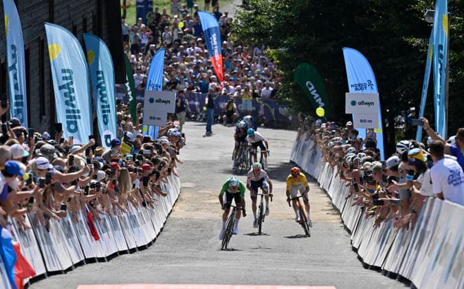 Czech Tour cycling race, Stage 4, in Prostredni Becva, Czech Republic, on August 16, 2026. Cyclists before the finish line. (CTKxPhoto DaliborxGluck) CTKPhotoP2026081603545  CTKPhotoP2026081603545
