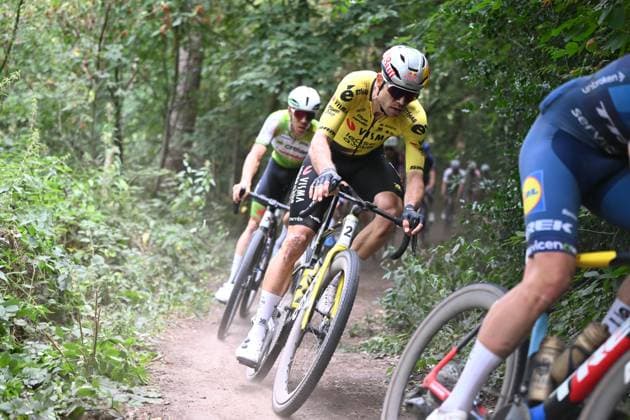 Belgian Wout van Aert pictured in action at the elite race at the Belgian Gravel Championships, Sunday 16 August 2026 in Grobbendonk. ELIASxROM  x0864194914stx
