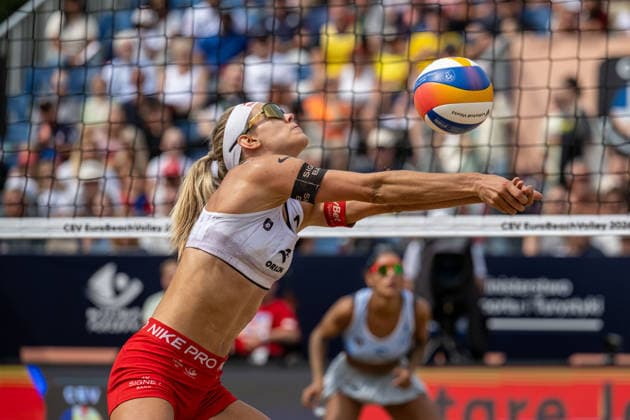STARE JABLONKI, POLEN - AUGUST 16: Tina Graudina (Player 1, LAT) during the European Championships Beach volleyball, Beachvolleyball at Stare Jablonki on August 16, 2026 in Stare Jablonki, Polen. Polen Copyright: xPeterxWeberx