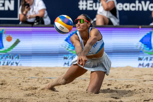 STARE JABLONKI, POLEN - AUGUST 16: ClÃ mence Vieira (Player 1, FRA) during the European Championships Beach volleyball, Beachvolleyball at Stare Jablonki on August 16, 2026 in Stare Jablonki, Polen. Polen Copyright: xPeterxWeberx