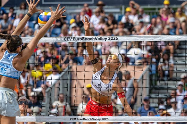 STARE JABLONKI, POLEN - AUGUST 16: Tina Graudina (Player 1, LAT) during the European Championships Beach volleyball, Beachvolleyball at Stare Jablonki on August 16, 2026 in Stare Jablonki, Polen. Polen Copyright: xPeterxWeberx