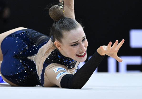 16.08.2026, xhbx, Rhythmische Sportgymnastik Weltmeisterschaft 2026, v.l. Darja Varfolomeev (Deutschland) Band Frankfurt am Main *** August 16, 2026, xhbx, 2026 Rhythmic Gymnastics World Championships, from left: Darja Varfolomeev, Germany, ribbon, Frankfurt am Main