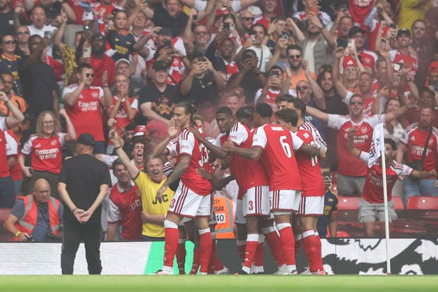 Arsenal v Manchester City FA Community Shield Riccardo Calafiori of Arsenal scores his teams first goal f the match during the FA Community Shield match between Arsenal and Manchester City at the Principality Stadium, Cardiff 16 08 2026 UK Newspapers OUT Copyright: xKaraxThomasx FIL-23790-0014
