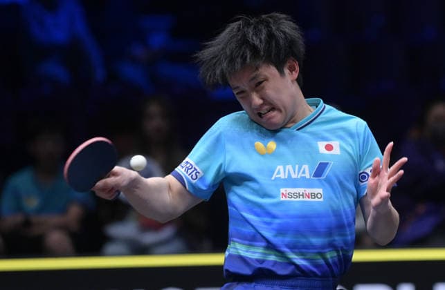 (260816) -- MALMO, Aug. 16, 2026 -- Harimoto Tomokazu hits a return during the men s singles semifinal match between Harimoto Tomokazu of Japan and Matsushima Sora of Japan at the WTT Europe Smash Sweden 2026 in Malmo, Sweden, Aug. 16, 2026. ) (SP)SWEDEN-MALMO Table tennis, Tischtennis WTT EUROPE SMASH 2026-MEN S SINGLES WengxXinyang 