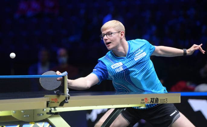 (260816) -- MALMO, Aug. 16, 2026 -- Felix Lebrun hits a return during the men s singles semifinal match between Felix Lebrun of France and Darko Jorgic of Slovenia at the WTT Europe Smash Sweden 2026 in Malmo, Sweden, Aug. 16, 2026. ) (SP)SWEDEN-MALMO Table tennis, Tischtennis WTT EUROPE SMASH 2026-MEN S SINGLES WengxXinyang 