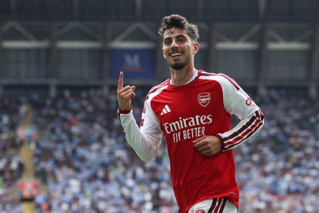 Sport Bilder des Tages Community Shield 2026 16 August 2026, Cardiff - Community Shield 2026 Football - Arsenal v Manchester City - Kai Havertz of Arsenal celebrates their first goal - Photo: Mark Leech Offside. Cardiff UK *** Community Shield 2026 16. August 2026, Cardiff Community Shield 2026 Fußball Arsenal gegen Manchester City Kai Havertz von Arsenal feiert das erste Tor Foto: Mark Leech Abseits Cardiff, Großbritannien  Copyright: xMarkxLeechx xOffsidexOffside
