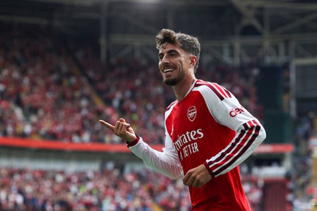 Community Shield 2026 16 August 2026, Cardiff - Community Shield 2026 Football - Arsenal v Manchester City - Kai Havertz of Arsenal celebrates their first goal - Photo: Mark Leech Offside. Cardiff UK *** Community Shield 2026 16. August 2026, Cardiff Community Shield 2026 Fußball Arsenal gegen Manchester City Kai Havertz von Arsenal feiert das erste Tor Foto: Mark Leech Abseits Cardiff, Großbritannien  Copyright: xMarkxLeechx xOffsidexOffside