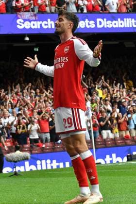 Football - 2026 FA Community Shield - Arsenal vs. Manchester City - Principality (Millennium) Stadium, Cardiff - Sunday 16th August 2026 Kai Havertz ARSENAL celebrates scoring his team s second goal Pic- COLORSPORT Winston Bynorth 