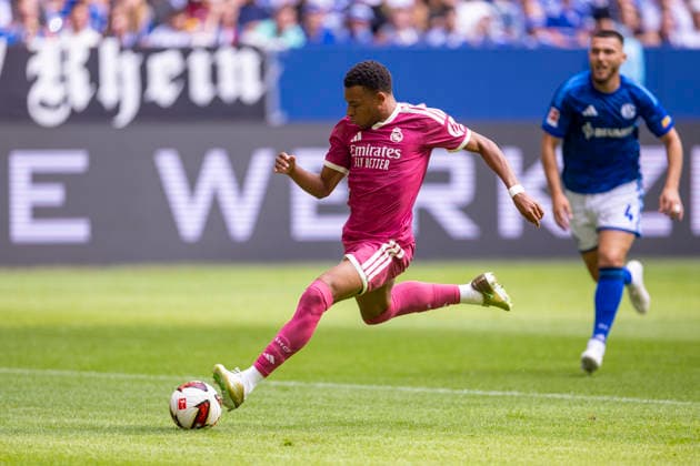 15.08.2026, Fussball, Testspiel FC Schalke 04 - Real Madrid CF. Kylian Mbappe (Real Madrid CF) trifft zum 0:1. Gelsenkirchen Veltins Arena NRW Deutschland xRHR-FOTO DEx *** August 15, 2026, Soccer, Friendly Match: FC Schalke 04 vs. Real Madrid CF; Kylian Mbappé scores to make it 0–1; Gelsenkirchen, Veltins Arena, North Rhine-Westphalia, Germany; xRHR; PHOTO: DEx Copyright: DennisxEwert RHR-FOTOx RHR-FOTO DE