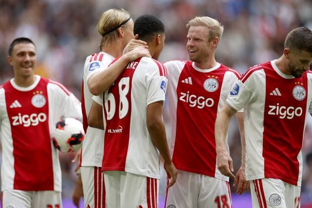 AMSTERDAM ,16-08-2026, JohanCruijff ArenA , season 2026 2027 , Dutch Eredivisie Football Match between Ajax and SC Heerenveen. Picture shows Ajax player Abdellah Ouazane scores 2-0 for Ajax Ajax - Heerenveen  x205779696x Copyright: