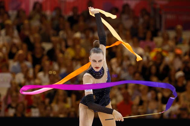 Darja Varfolomeev (GER) mit dem Band im Finale Band bei der Rhythmischen Sportgymnastik-Weltmeisterschaft 2026 in Frankfurt am Main, Deutschland, am 16. August 2026. Varfolomeev gewinnt Gold. Darja Varfolomeev (GER) with the ribbon during the ribbon final at the Rhythmic gymnastics, Rhythmische Sportgymnastik, RSG World Championships 2026 in Frankfurt am Main, Germany, on August 16, 2026. Varfolomeev wins gold. *** Darja Varfolomeev (GER) with the ribbon in the ribbon final at the 2026 Rhythmic Gymnastics World Championships in Frankfurt am Main, Germany, on August 16, 2026. Varfolomeev wins gold. Darja Varfolomeev (GER) with the ribbon during the ribbon final at the 2026 Rhythmic Gymnastics World Championships in Frankfurt am Main, Germany, on August 16, 2026. Varfolomeev wins gold. Copyright: HMBxMedia xHeikoxBecker